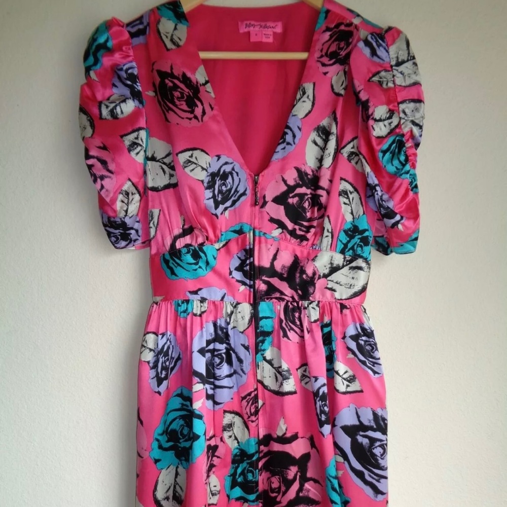 BETSEY JOHNSON Pink Floral Silk Dress - Size 8